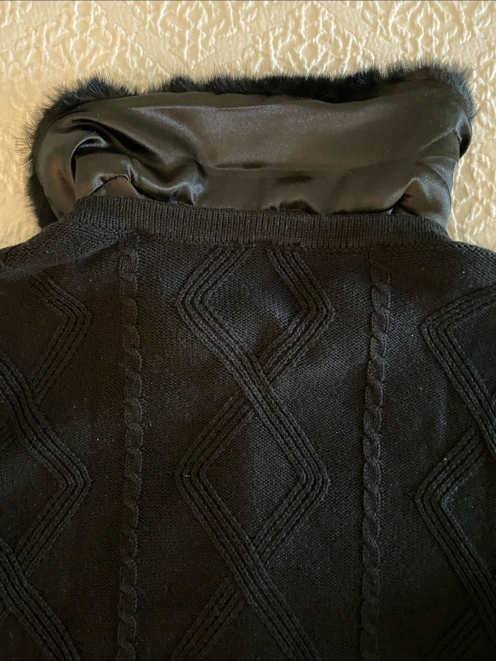 Talbots Black Knit Zip Cardigan with Faux Fur Trim • Petite Large - Picture 13 of 15